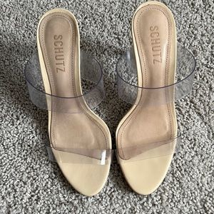 Schutz Ariella Sandal size 6 nude with clear vinyl straps